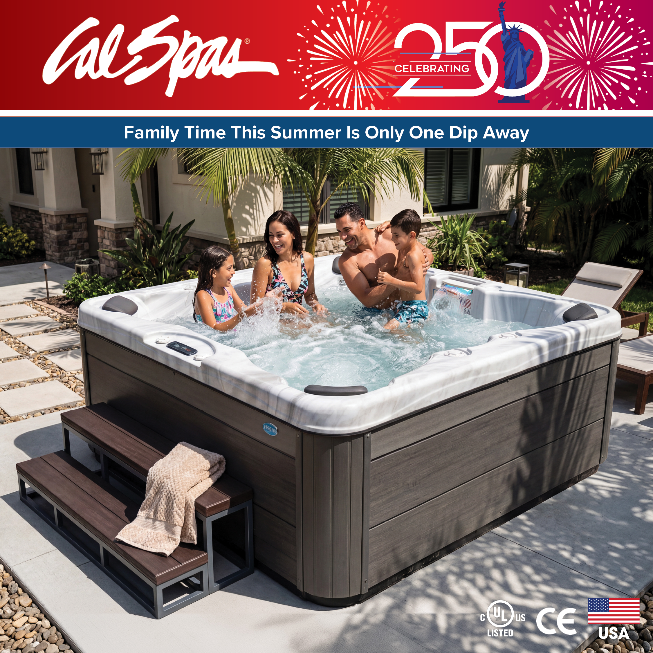 Calspas hot tub being used in a family setting - New Albany